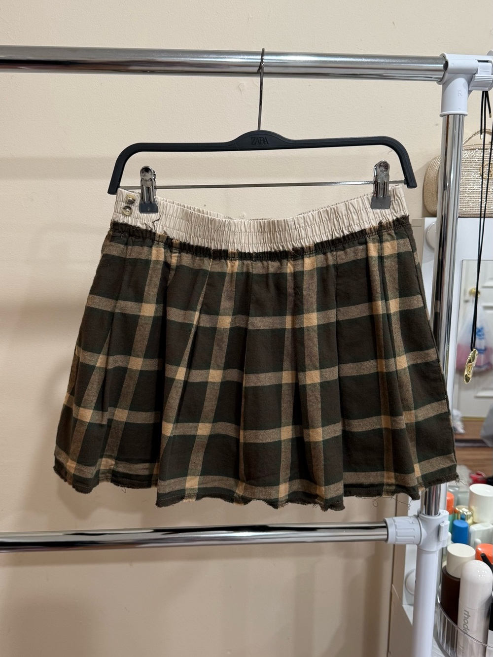 SO Plaid Skort Mini Skirt Shorts Brown Green Size M